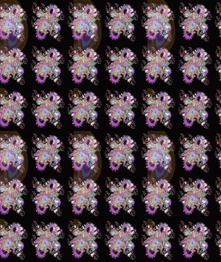 Çiçek süsü ile kusursuz desen. Raster illüstrasyonu. Siyah ve nötr renkte çiçekler.