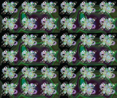 Elle çizilmiş çiçek desenli Raster çizimi. Yeşil arka planda. Çocuksu tasarım. Tekstil, kumaş, ambalaj, hatıra defteri için güzel çiçek arkaplanı..