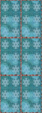 Mavi ve nötr renklerde Asya tekstil tarzında. Çiçeklerle suluboya desenli çiçek deseni. Raster illüstrasyonu.