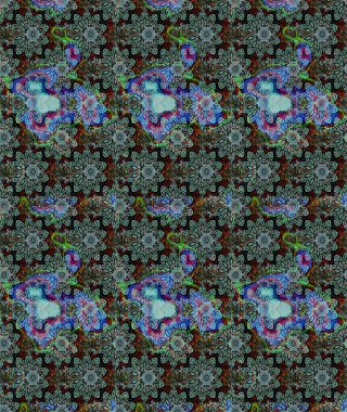 Süslü kumaş deseni. Raster illüstrasyonundaki çiçek desenli çizim. Renkli Bahar Teması eskiz kalıbı. Düz Çiçek Elementleri Tasarımı.