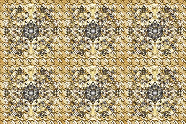 Kusursuz ortaçağ çiçek deseni. Raster illüstrasyonu. Renkli altın. Dekoratif simetri arabesk. Doğum günü, davetiye ya da afiş için tebrik kartı.