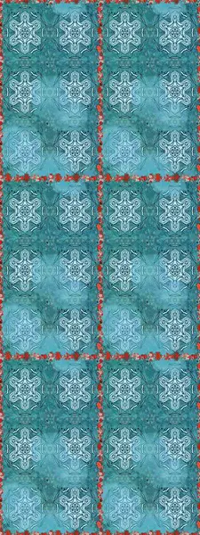 Mavi ve nötr renklerde Asya tekstil tarzında. Çiçeklerle suluboya desenli çiçek deseni. Raster illüstrasyonu.