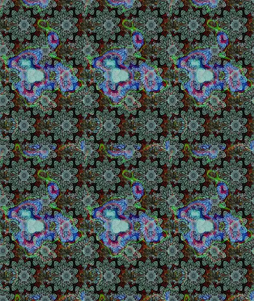 Süslü kumaş deseni. Raster illüstrasyonundaki çiçek desenli çizim. Renkli Bahar Teması eskiz kalıbı. Düz Çiçek Elementleri Tasarımı.