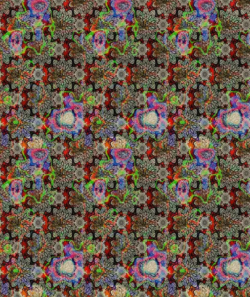 Raster illüstrasyonu. Gri renkli çiçekler. Asya tekstil tarzında. Çiçek desenli çizim. Raster illüstrasyonu.