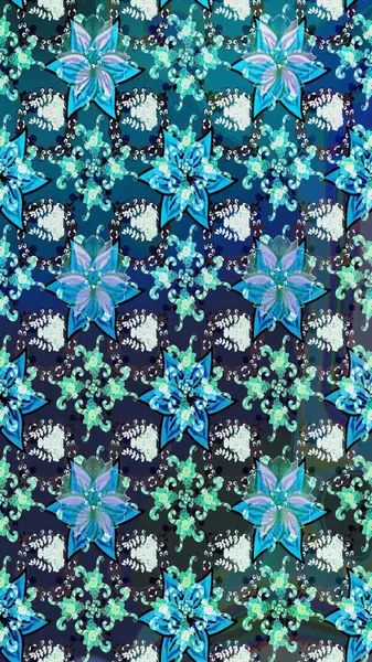 Çiçekli karalama şeklinde Raster çiçek deseni. Mavi renkli çiçekler. Yumuşak, yaz çiçekli arka plan.