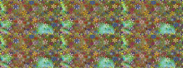 Yeşil ve kahverengi renkli çiçekler. Düz Çiçek Elementleri Tasarımı. Renkli Yaz Temalı Kusursuz Arkaplan. Raster illüstrasyonunda kusursuz çiçek deseni.