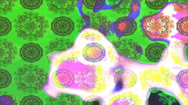 Küçük çiçekteki sevimli çiçek deseni. Raster illüstrasyonu. Yeşil renkte çiçekler.