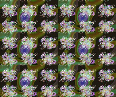 Çiçekli çizim şekli. Renkli Bahar Teması eskiz kalıbı. Yeşil renkli çiçekler. Düz Çiçek Elementleri Tasarımı.