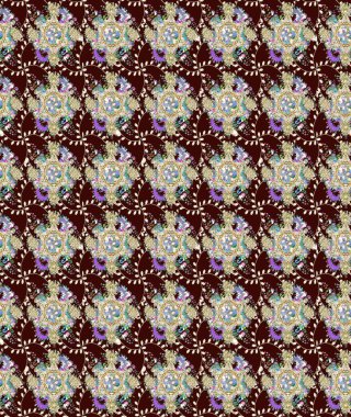 Bir sürü kahverengi ve soyut çiçekli tropik eskiz deseni. Küçük çiçekteki sevimli çiçek deseni. Varicolobrown Raster çizimi.