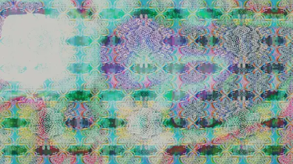 Kumaş, tekstil, duvar kağıdı baskısı için. Eskiz geçmişi. Renkli desenli eskiz deseni, mavi çiçekler ve dekoratif elementlerle. Eski usul. Raster illüstrasyonu.