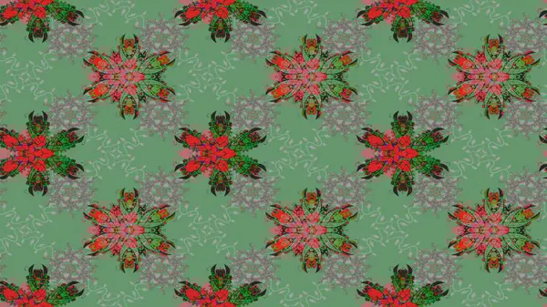 Yeşil renkte güzel çiçekler, suluboya desenli, duvar kağıdı, kart ya da kumaş için fayanslı eskizler. Raster..