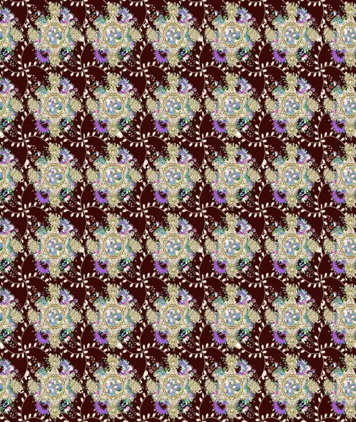 Bir sürü kahverengi ve soyut çiçekli tropik eskiz deseni. Küçük çiçekteki sevimli çiçek deseni. Varicolobrown Raster çizimi.