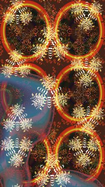 Tekstil için suluboya eskiz deseni. El çizimi çiçek çizimi deseni (fayans). Şirin çiçekli, desenli, kahverengi çizim deseni.