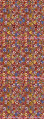 Raster deseni. Bahar çiçekleri dallı desen, kahverengi ve kırmızı renkler çiçekli siluet.