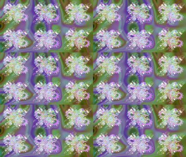 Düz Çiçek Elementleri Tasarımı. Renkli Bahar Teması eskiz kalıbı. Çiçek desenli çizim. Raster illüstrasyonu. Asya tekstil tarzında. Yeşil renkte çiçekler.