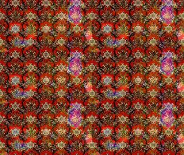 Şirin çiçekli eskiz deseni ve kahverengi renkli yapraklar, suluboya çiçek deseni, duvar kağıdı, kart veya kumaş için fayanslı. Raster illüstrasyonu.