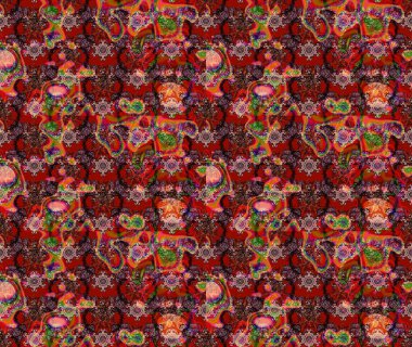 Nakış desenli çiçek deseni. Parmak izi, kumaş, duvar kâğıdı, tekstil için raster dokusu. Renkli grunge renkli çiçeklerle soyut arkaplanı zenginleştir.