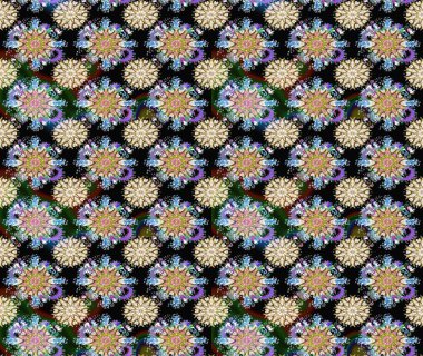 Çiçeklerle suluboya desenli çiçek deseni. Siyah ve nötr renklerde Asya tekstil tarzında. Raster illüstrasyonu.