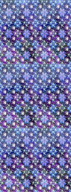 Kumaş, tekstil, duvar kağıdı baskısı için. Raster illüstrasyonu. Renkli desenli eskiz deseni, mavi çiçekler ve dekoratif elementlerle. Eskiz geçmişi. Antika retro tarzı.