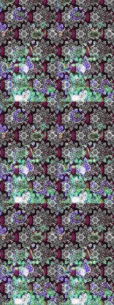 Raster illüstrasyonu. El çizimi çiçekli soyut çizim kalıbı. Gri renkli çiçekler.