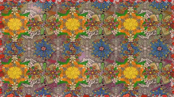 Küçük çiçekli yay deseni çiz. Suluboya tarzında kahverengi renkte. Raster illüstrasyonu.