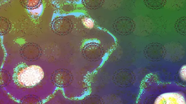 Bir sürü yeşil ve soyut çiçekli tropik eskiz deseni. Küçük çiçekteki sevimli çiçek deseni. Varicologreen Raster çizimi.