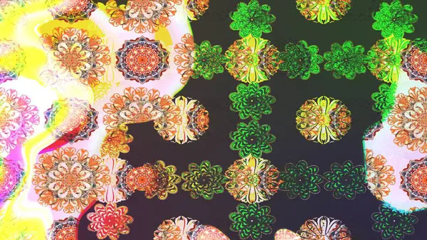 Çiçek desenli raster, yeşil çizgi grafik desenli soyut raster arkaplan. Modern stil dokusu.