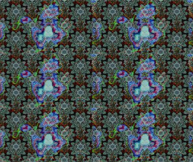 Süslü kumaş deseni. Raster illüstrasyonundaki çiçek desenli çizim. Renkli Bahar Teması eskiz kalıbı. Düz Çiçek Elementleri Tasarımı.