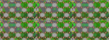 Küçük çiçekli basit, dikişsiz desen. Yeşil ve gri renkli şirin çiçekler. Moda baskısı, albüm, ambalaj kağıdı ve duvar kağıdı için zarif dekoratif süslemeler. Raster illüstrasyonu.