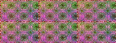 Kusursuz desen. Hint süsü. Çiçek duvar kağıdı. Yeşil ve pembe renklerde. Renkli süs kenarı. Raster illüstrasyonu.