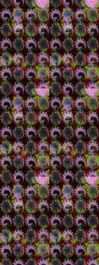 Çiçekler. Soyut etnik raster çizim kalıbı. Vadinin çiçekleri siyah renklerde.