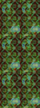 Çiçekli ipek eşarp. El çizimi çiçek unsurları olan soyut çizim raster deseni. 1950-1960 motifleri. Retro tekstil tasarım koleksiyonu. Yeşil yeşile.