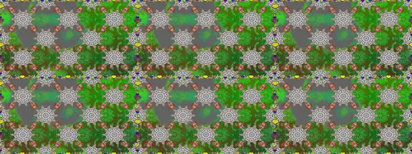 Küçük çiçekli basit, dikişsiz desen. Yeşil ve gri renkli şirin çiçekler. Moda baskısı, albüm, ambalaj kağıdı ve duvar kağıdı için zarif dekoratif süslemeler. Raster illüstrasyonu.