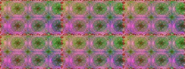 Kusursuz desen. Hint süsü. Çiçek duvar kağıdı. Yeşil ve pembe renklerde. Renkli süs kenarı. Raster illüstrasyonu.