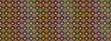 Süslü kumaş deseni. Renkli Bahar Teması eskiz kalıbı. Raster illüstrasyonundaki çiçek desenli çizim. Düz Çiçek Elementleri Tasarımı.