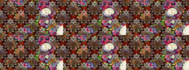 Çizgi çizimi kalıbı. Şirin çiçekler. Raster Moda kumaş deseni.