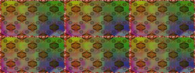 Raster illüstrasyonu. Yeşil ve kahverengi renklere karalamalar çizen kusursuz çiçek deseni.