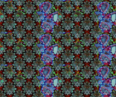 Renkli Bahar Teması eskiz kalıbı. Raster Modaya uygun kumaş deseni. Düz Çiçek Elementleri Tasarımı. Mavi renkli şirin çiçek deseni.