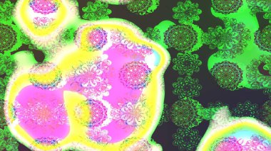 Düz Çiçek Elementleri Tasarımı. Sevimli çiçek raster deseni. Renkli Yaz Temalı eskiz kalıbı. Yeşil renkte çiçekler.