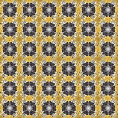 Çiçekli süslemeli, pürüzsüz bir desen. Doğu tarzında klasik tasarım öğesi. Süslü dantel iz sürücü. Gri, sarı ve bej renkli Arap dekoru. Duvar kağıdı için altın süslü illüstrasyon.
