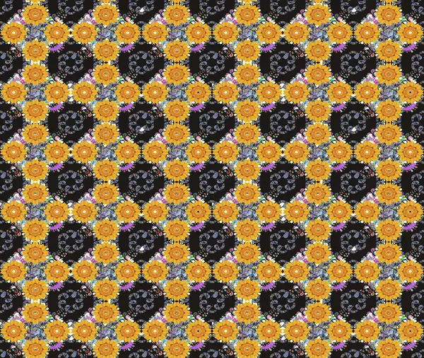 Modaya uygun kumaş deseni. Sevimli çiçek raster deseni. Renkli Yaz Temalı eskiz kalıbı. Düz Çiçek Elementleri Tasarımı.