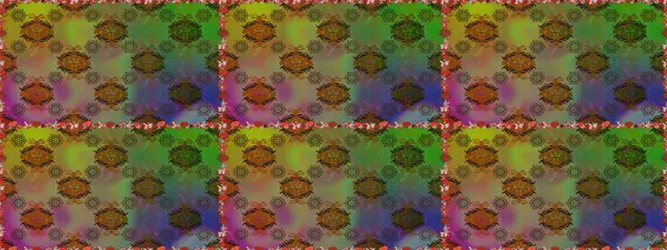 Raster illüstrasyonu. Yeşil ve kahverengi renklere karalamalar çizen kusursuz çiçek deseni.