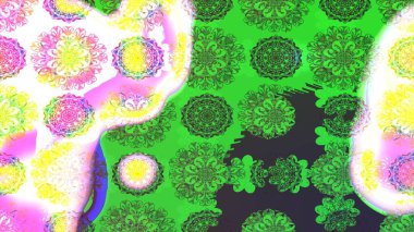 Manzaralı çiçek deseni. Üst manzara, yumuşak yeşil renk tarzı. Sevgililer günü ve tebrik kartı konsepti için şık bir davetiye. Çiçek kompozisyonu, el boyası, hassas şablon..