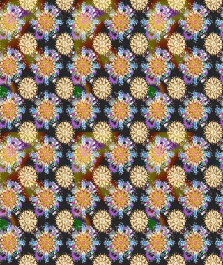 Yapraklı çiçekler ve kır ve kahverengi renkli papatya çiçekleri. Kusursuz bir arka plan modeli. Raster - stok.