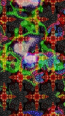 Raster Çiçek İllüstrasyonu 'nun şirin tekstili. Siyah renkli etnik çiçeklerle zarif eskiz deseni.