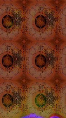 Çiçek desenli çizim. Kahverengi renkli Asya tekstili. Raster illüstrasyonu.