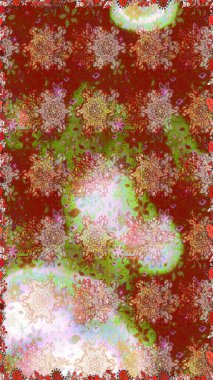 Düz Çiçek Elementleri Tasarımı. Sevimli çiçek raster deseni. Renkli Yaz Temalı Kusursuz Arkaplan. Kahverengi ve kırmızı renkte çiçekler.