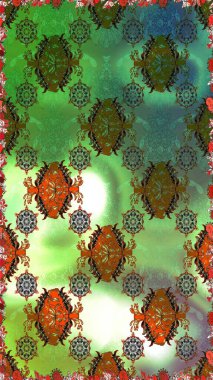 Yeşil ve kahverengi renkli çiçekler. Raster illüstrasyonu. Kusursuz çiçek deseni duvar kağıdı için kullanılabilir.