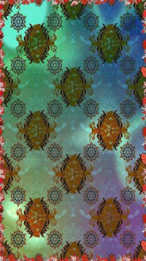 Renkli yeşil ve kahverengi desenli. Doodle tarzı. Yeşil ve kahverengi renkli çiçekler. El çizimi dikişsiz sonbahar çiçekleri deseni. Tekstil ve kapak tasarımı için mükemmel.