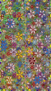 Sevimli çiçek raster deseni. Renkli Bahar Temalı Kusursuz Arkaplan. Düz Çiçek Elementleri Tasarımı. Yeşil renkte çiçekler.